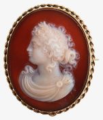 An oval hardstone cameo brooch