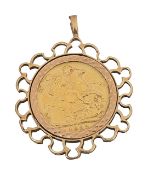 A Victorian Full Sovereign in a pendant mount, dated 1892