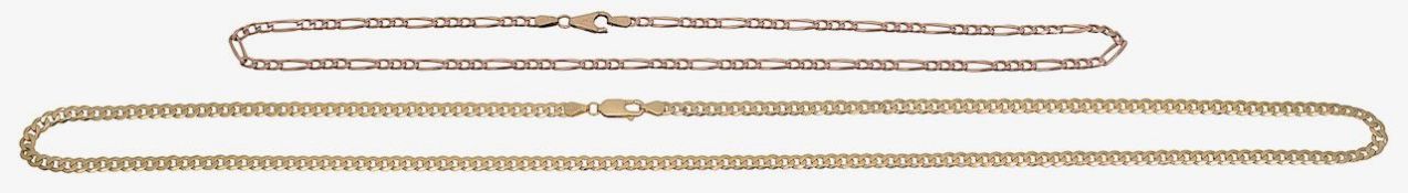 A long curb chain and a 9ct rose gold figaro chain