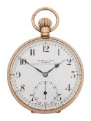 An open faced 9ct gold keyless pocket watch