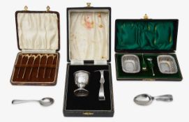 A collection of silver to include a cased pair of six silver-gilt cocktail sticks