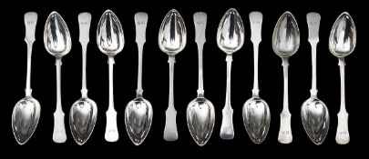 A set of twelve mid 19th century German silver fiddle pattern tablespoons
