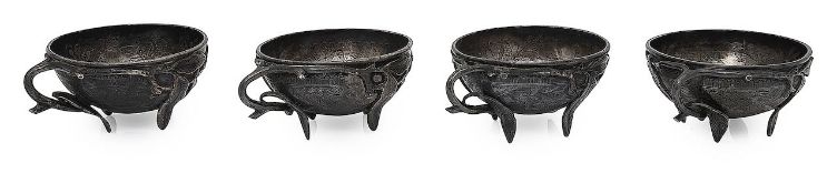 A set of four late 19th century Chinese silver teacups