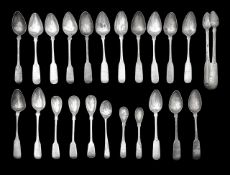 A collection of George III Irish provincial silver fiddle pattern teaspoons mostly Cork