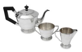 A George VI Art Deco silver three piece tea service