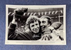 Jim Montgomery signed Sunderland 1973 FA Cup 16x12 black and white print. Overcome with emotion,