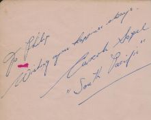 Carol Sopel signed album page. Good condition Est.