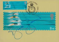 Duncan Goodhew signed post card single stamp plus single post mark 16th July 2002. Good condition
