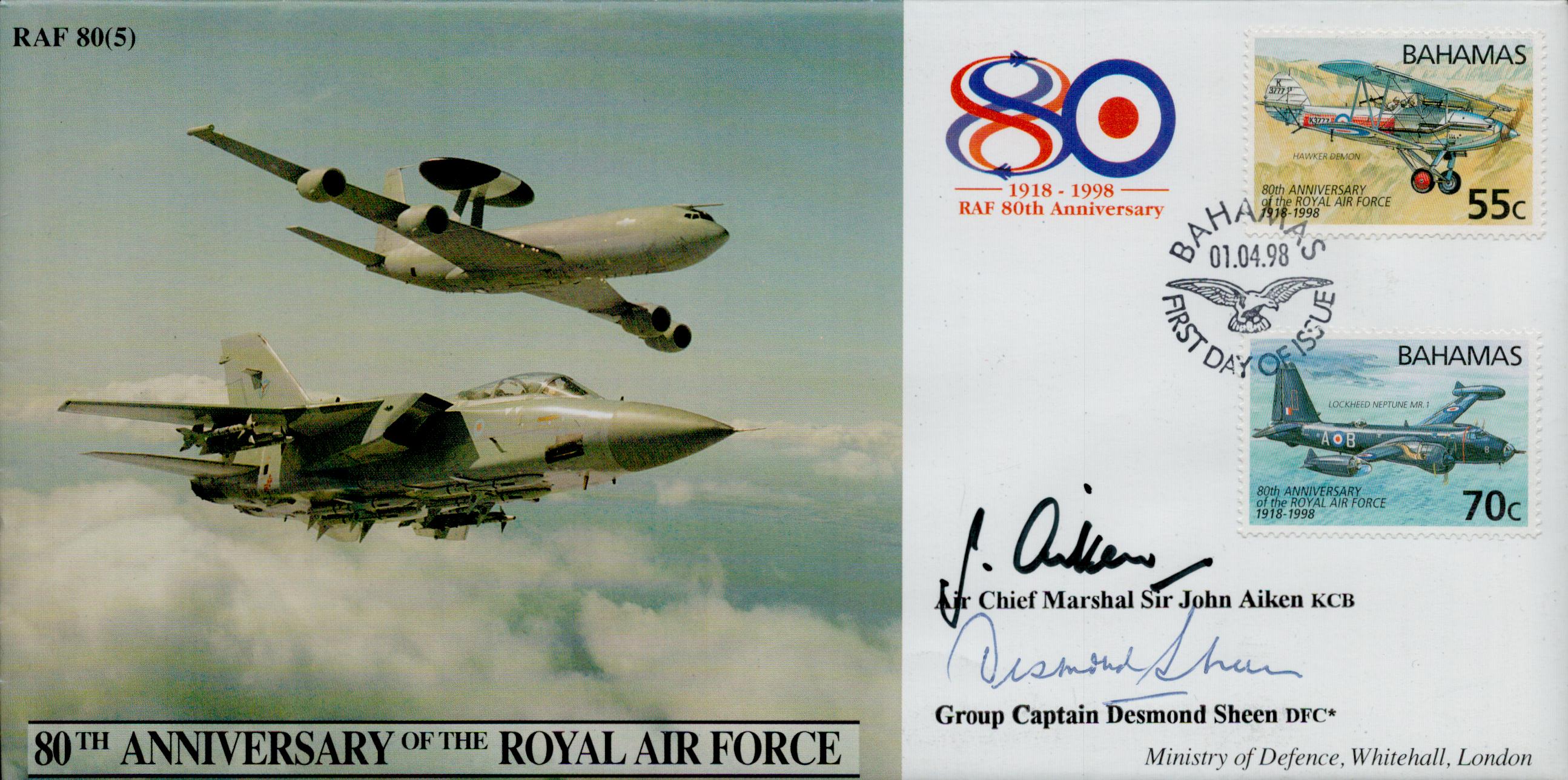 ACM Sir John Aiken KCB and Grp Cpt Desmond Sheen DFC signed 80th Anniversary of the Royal Air