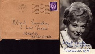 Susannah York signed 6x4 inch vintage black and white postcard photo dedicated with original 1963