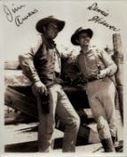 James Arness and Dennis Weaver signed 10x8 inch vintage black and white photo with original 1950s