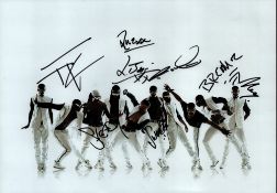 Flawless Dance Group signed 12x8inch colour photo. Signed by 8. Good condition. All autographs