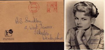 Mary Peach signed 5x3 inch vintage black and white photo with original 1962 mailing envelope. Good