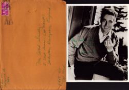 Kerwin Mathews signed 10x8 inch vintage black and white photo with original mailing envelope. Good