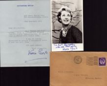 Katie Boyle signed 6x4 inch black and white photo dedicated with accompanying TLS dated November