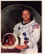 Neil Armstrong signed 10x8 inch colour NASA photo pictured in space suit. Good condition. All