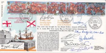 RFDC65and 5RN11 400th Anniv of the Armada FDC Signed 8, Victoria Cross, George Cross holders DSO. 19