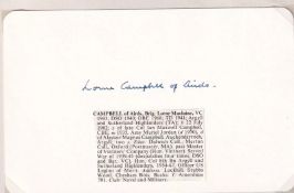 Card Signed by Brig Lorne Maclaine Campbell VC Holder 1943. White Card Size 5 1 /2 by 3 ½ Inches