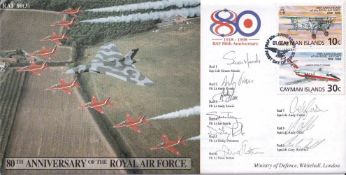 Red Arrows rare 1998 team signed cover, 80th ann RAF. Good condition. All autographs come with a