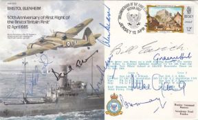 B23c7 Blenheim Cover Signed B Edrich WW2 Pilot and England Cricket Plus 7 Players. 12 Apr 85