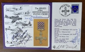 Five Distinguished Flying cross winners signed DFC medal cover DM 2, Includes Lewis Brandon DSO DFC,