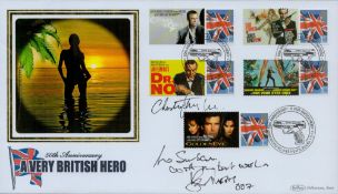 Multi signed Sir Christopher Lee, Roger Moore. FDC Benham. 50th Anniversary A Very British Hero.