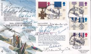 50th Anniv Battle of Britain Full set of Gallantry Stamps Signed14, 6 VC, 4GC, 2 DFC, 1 MM 1 DSC. 11