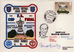 Sir Matt Busby signed 1983 Dawn FA Cup final official football cover, Man Utd beat Brighton 4:0.