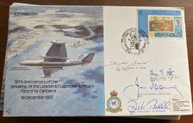 WW2 Multiple signed E E Canberra bomber cover. Signed by AVM D Bower AFC, Grp Capt Petty DSO DFC