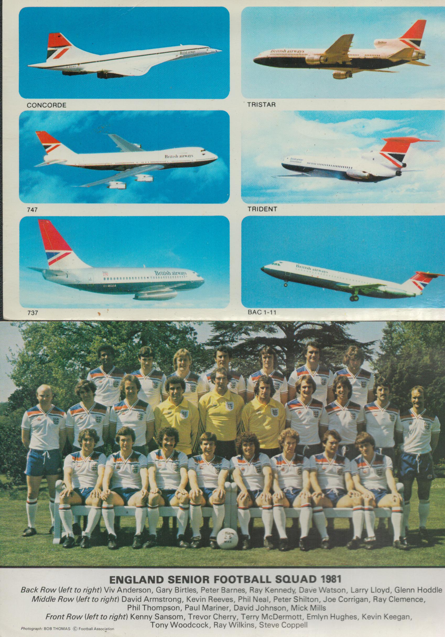 Football England 1981 multi signed British Airways postcard and team photo 17, great signatures - Image 2 of 2