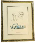 Damon Hill Portrait - Williams FW16 sketch drawing. Mounted Framed overall size 18.75x23.5 Inch.