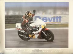 Barry Sheene 25x20 inch limited edition print signed in pencil by the artist Jim Blanchard 882/1000.