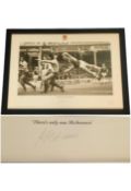 Frank McAvennie signed 25x18 inch framed photo pictured scoring a diving header against Watford in