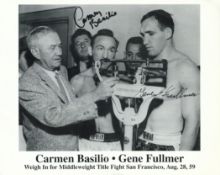 Carmen Basillo and Gene Fullmer signed 10x8inch black and white photo. Good condition Est.