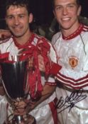 Bryan Robson and Lee Sharpe signed Manchester United cup winners cup 12x8 inch colour photo. Good