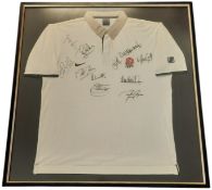 England Rugby Union 2003 multi Signed 35x33.5 inch framed England rugby shirt signatures include