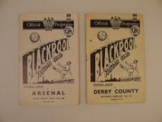 2 x Blackpool 1951-52 football programmes, Vs Arsenal Apr 11 1952 and Vs Derby County Feb 17 1951,