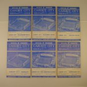 6 x Cardiff City 1961-62 football programmes, Vs Burnley Jan 14 1961, Vs Wolverhampton Wanderers Feb