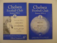 2 x Chelsea 1951 football programmes, Vs Liverpool Apr 21 and Vs Arsenal Aug 22, Vs Arsenal has
