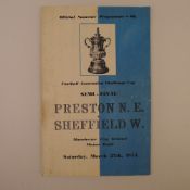 1 x FA Cup Semi Final 1954 programme Preston North End Vs Sheffield Wednesday Mar 27 1954 at Maine