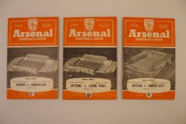 3 x Arsenal 1956-57 Season football programmes, Vs Cardiff Aug 18, Vs Luton Mar 9 and Vs