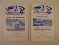 2 x Cardiff City 1951-52 football programmes, Vs Southampton Jan 26 1952 and Vs Queens Park