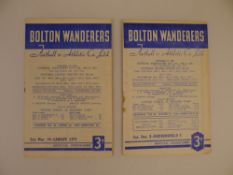 2 x Bolton Wanderers 1953-55 football programmes, Vs Huddersfield Town Dec 5 1953 and Vs Cardiff