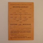1 x Dulwich Hamlet 1944-45 South Eastern Combination Season football programme, Vs Tooting and