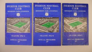 3 x Everton 1953-54 football programmes, Vs Wolverhampton Wanderers Dec 27 1954, Vs Leicester City