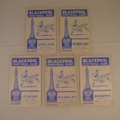 5 x Blackpool 1958-59 football programmes, Vs Burnley Oct 11 1958, Vs Chelsea Dec 12 1959, Vs