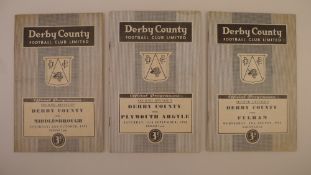 3 x Derby County 1954-55 Season football programmes, Vs Fulham Aug 25 1954, Vs Plymouth Argyle