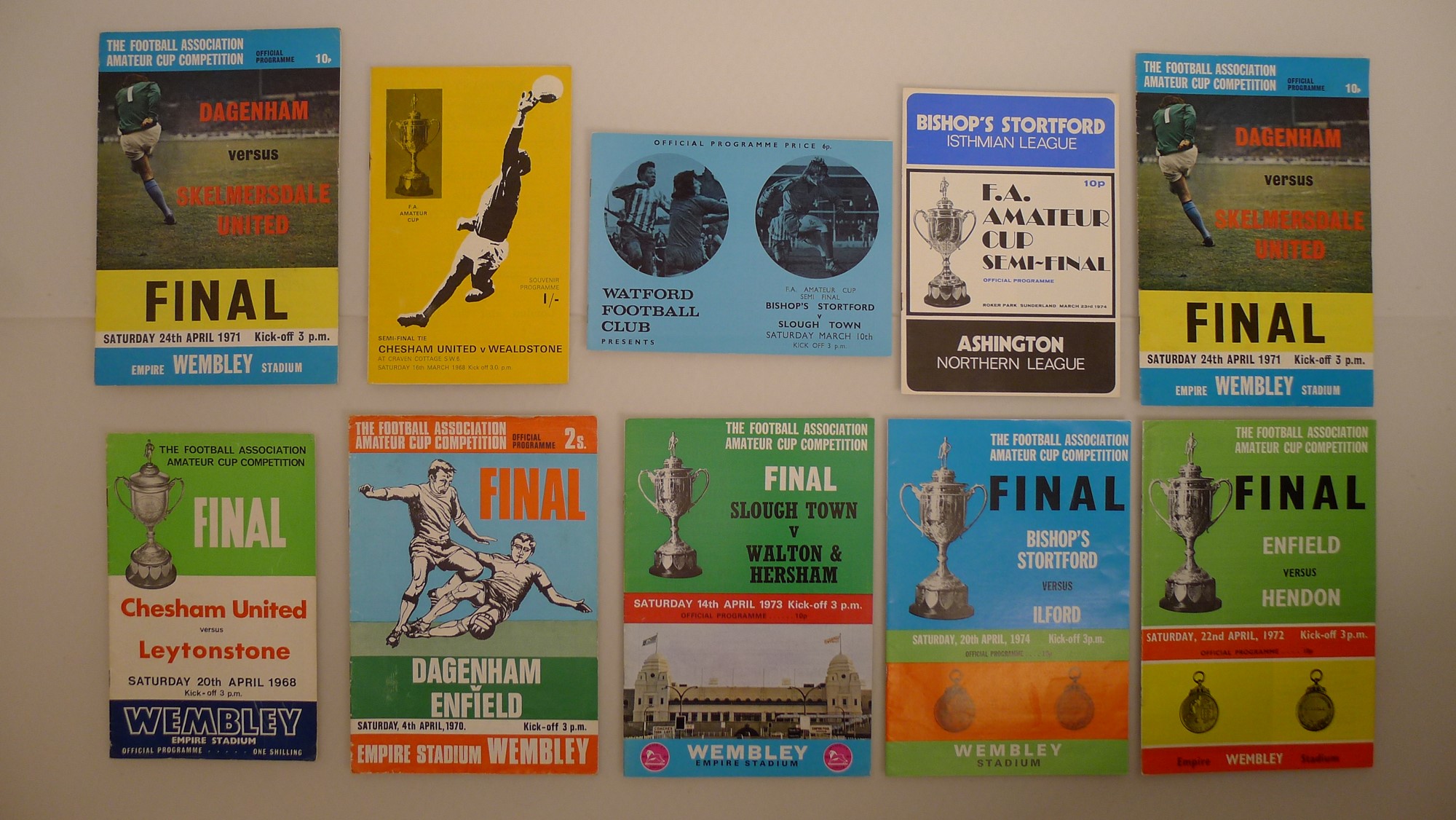10 x FA Amateur Cup Final and Semi Final programmes from 1968 to 1974 (The Last FAAC Final)
