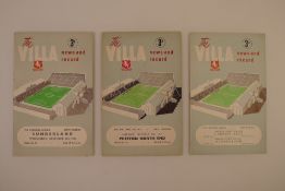 3 x Aston Villa 1955-56 football programmes, Vs Cardiff City Aug 27 1955, Vs Preston North End Dec