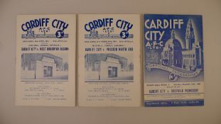 3 x Cardiff City 1954 football programmes, Vs Preston North End Feb 27, Vs West Bromwich Albion